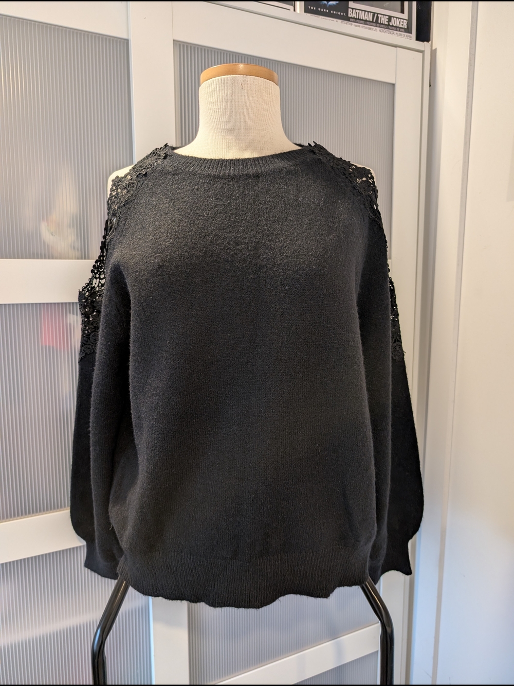 Black Women's Cold-Shoulder Knit Sweater